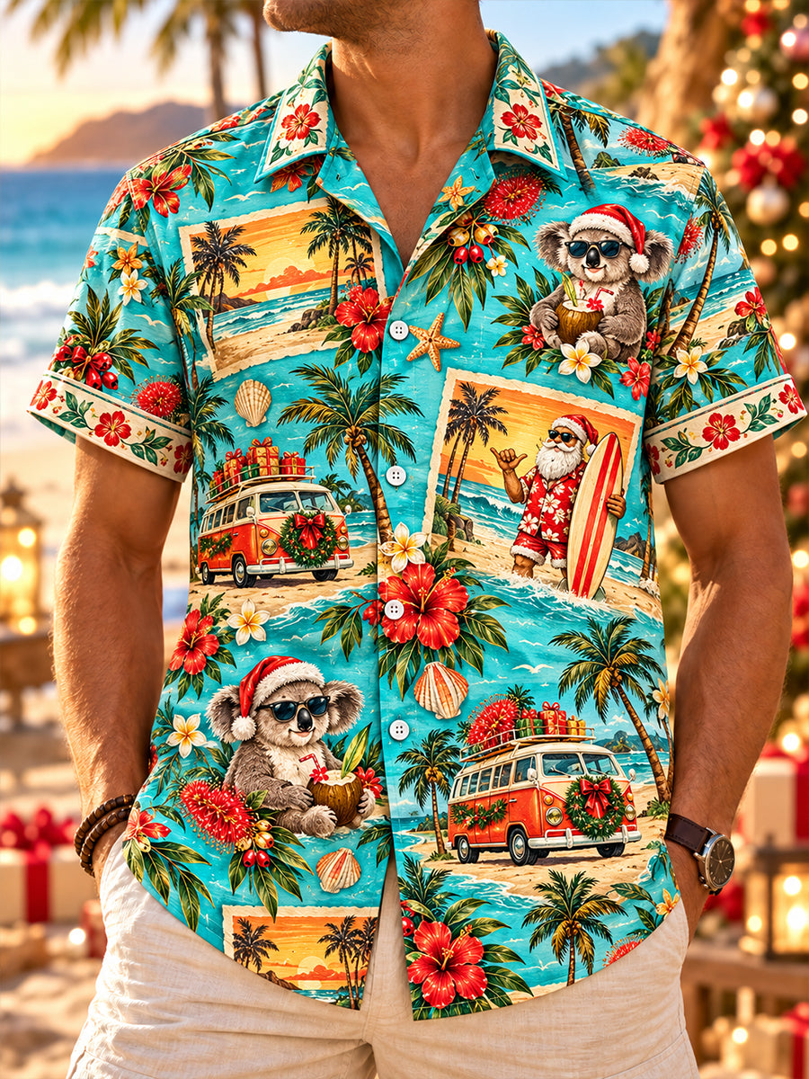 Men'sAustralia Christmas Art Print Short-Sleeved Shirt