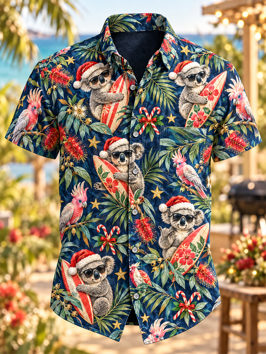 Women's Retro Australian Christmas Pocket Short-Sleeve Shirt