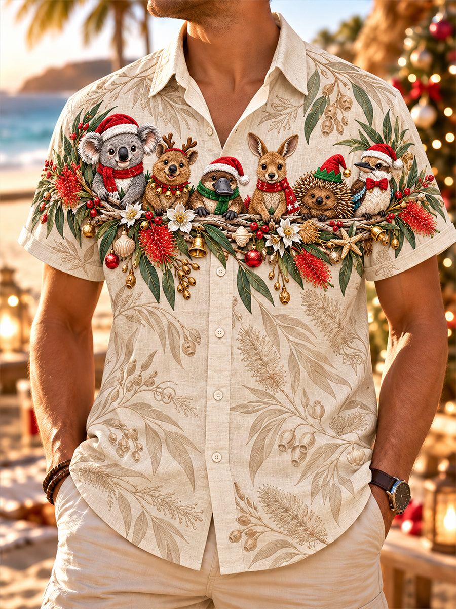 Men's Au Merry Aussie Christmas Art Print Short-Sleeved Shirt
