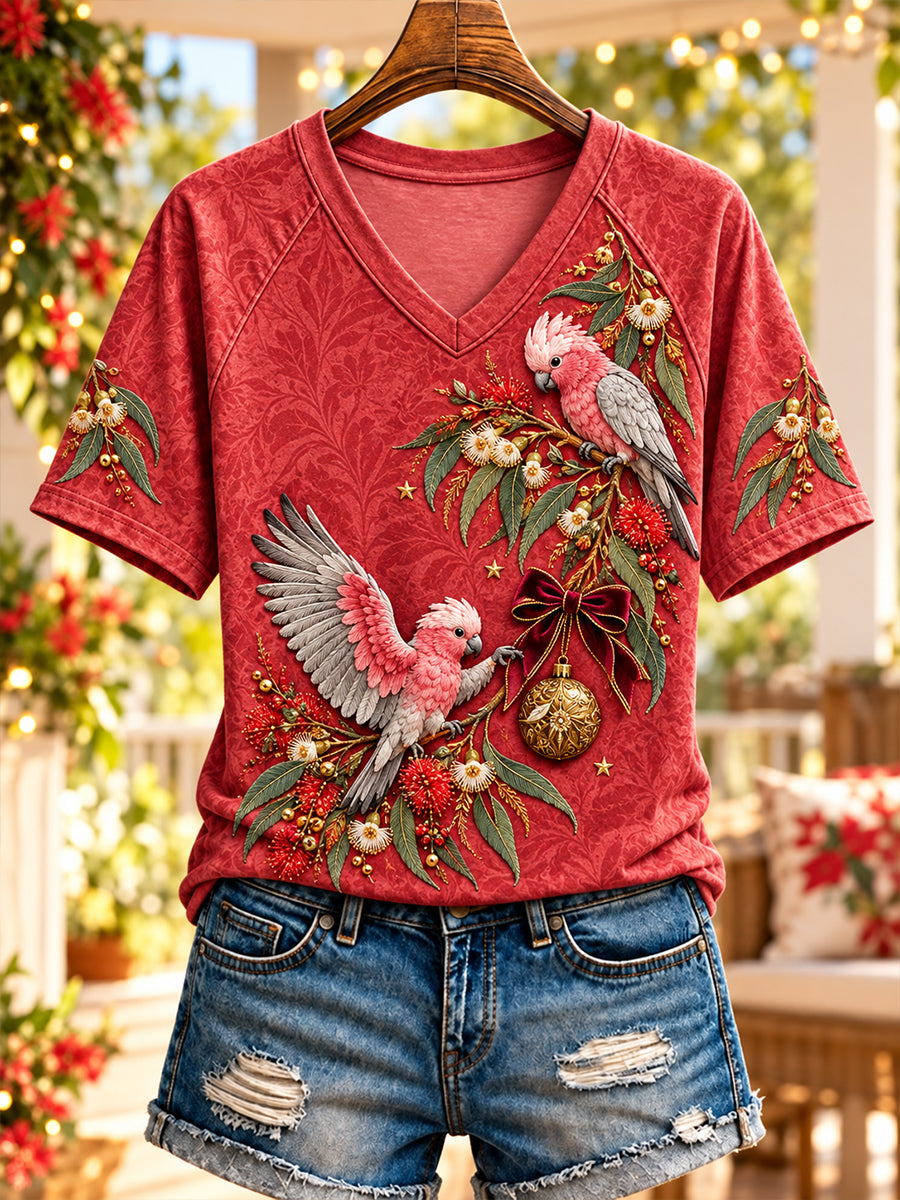 Women's Christmas In Australia V-Neck Short Sleeve T-Shirt