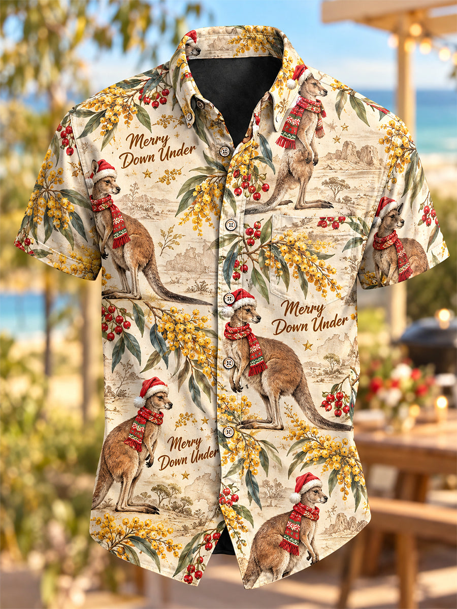 Men's Retro Australian Christmas Short-Sleeve Shirts