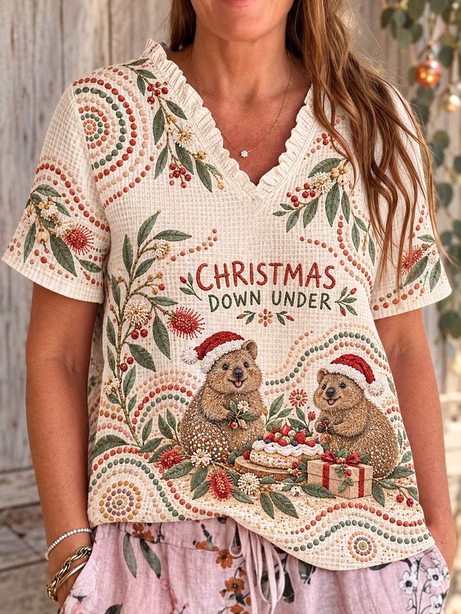 Women's AU Christmas Merry Down Under Printed Casual Tops