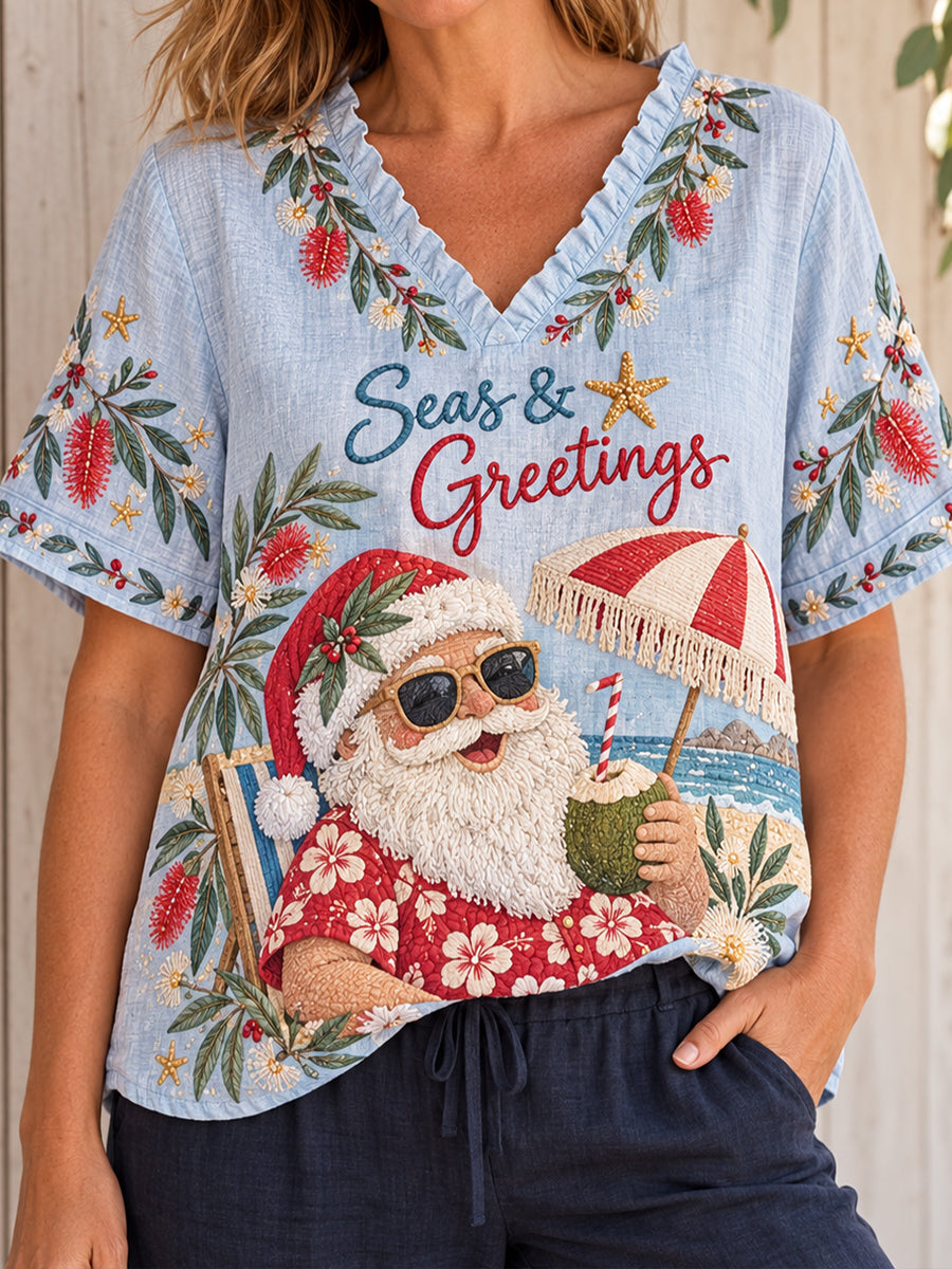 Women's AU Christmas Merry Down Under Printed Casual Tops