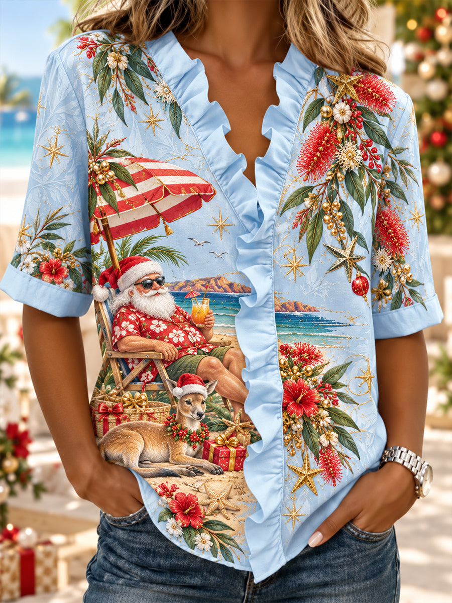 Women’S Christmas In Australia Cotton-Linen Shirt
