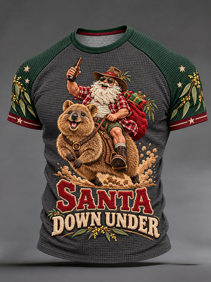 Men's AU Christmas Art Printed Waffle T-shirt