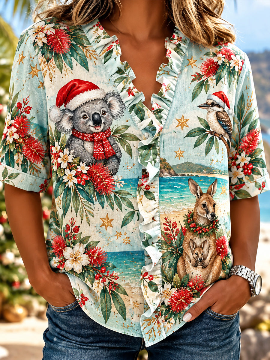 Women’S Christmas In Australia Cotton-Linen Shirt