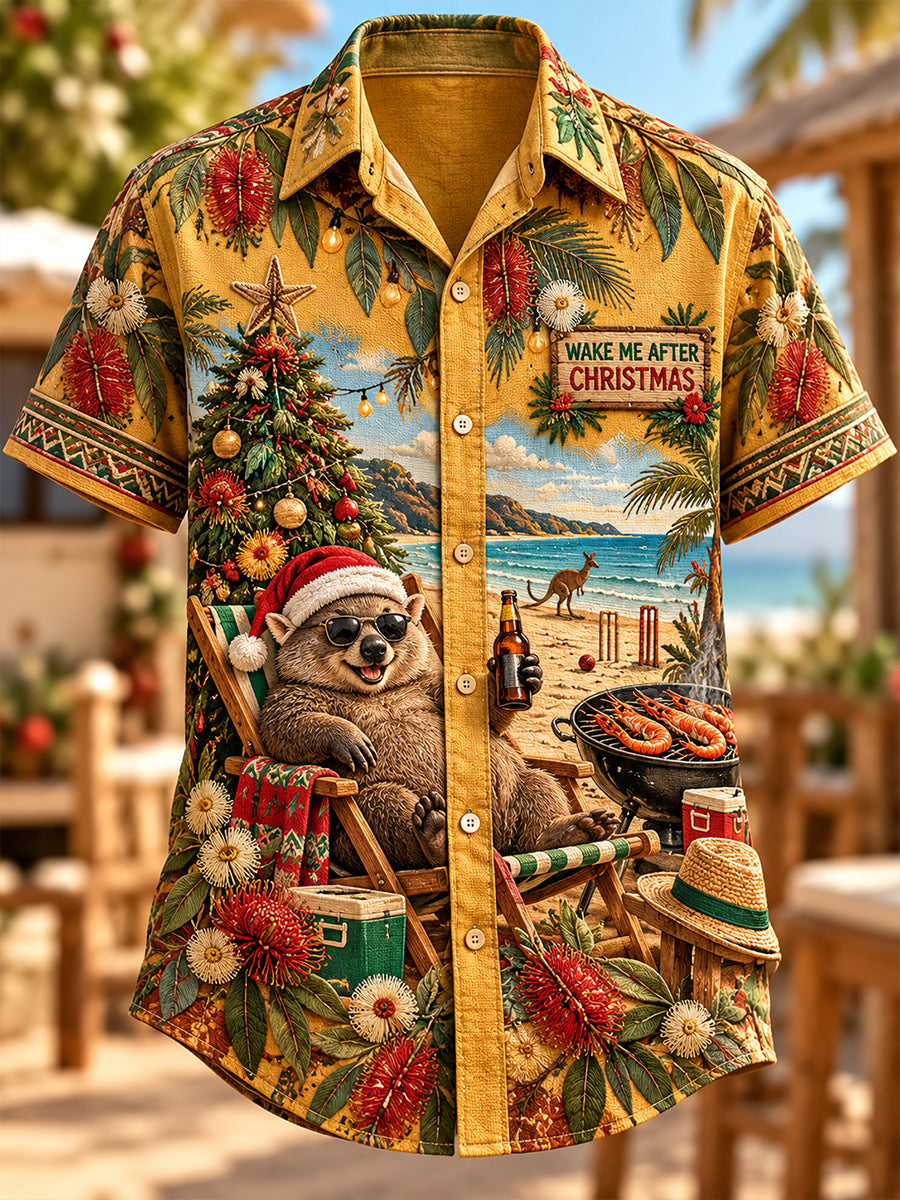 Men's Christmas In Australia Print Short-Sleeved Shirt