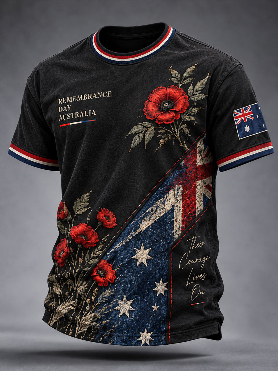 Men's Lest We Forget Australian Remembrance Day Print short sleeves t-shirt