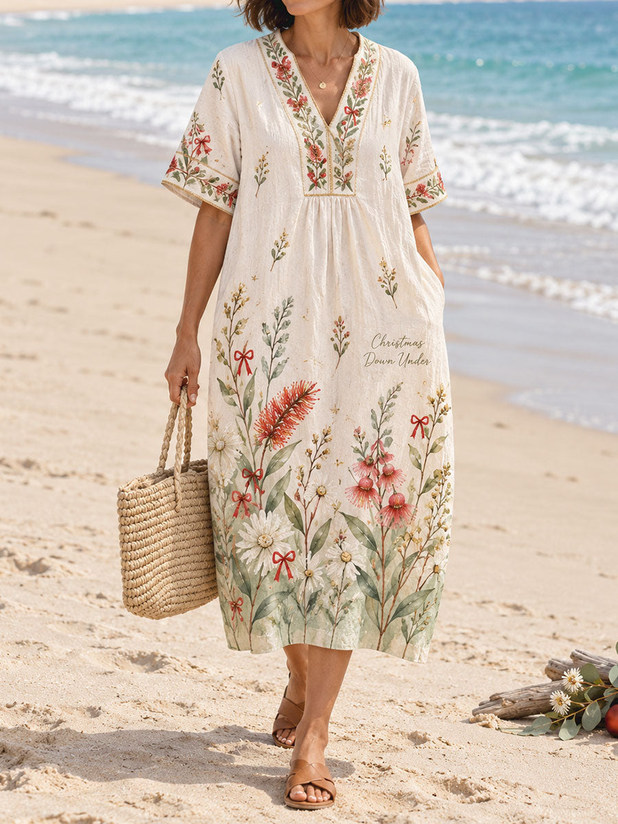 Women's AU Merry Christmas Down Under Art Printed Dress
