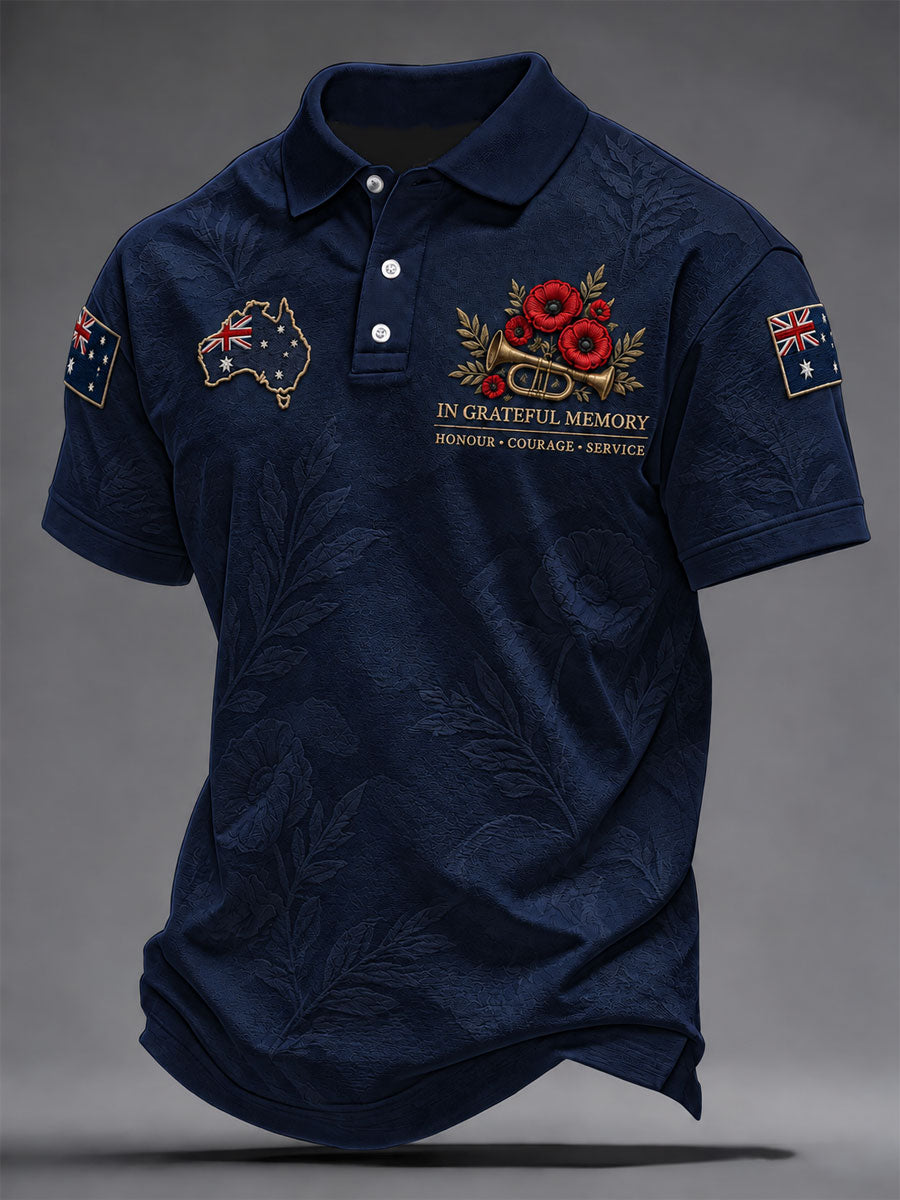 Men's Lest We Forget Australian Remembrance Day Print polo shirt
