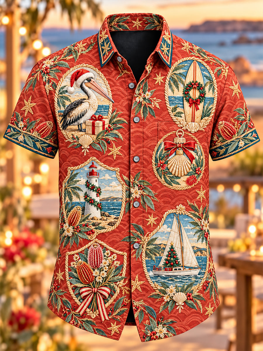 Men's Australian Christmas Art Print Casual Shirt