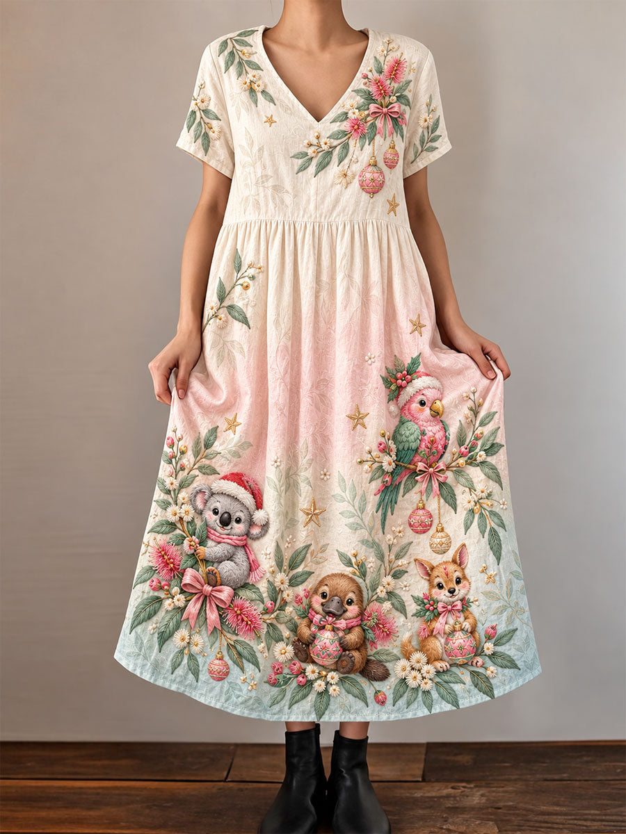 Women's Australian Christmas printed Short Sleeve Dresses