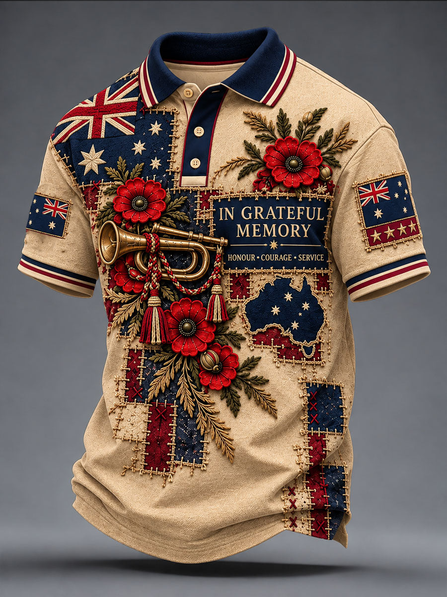 Men's Lest We Forget Australian Remembrance Day Print polo shirt