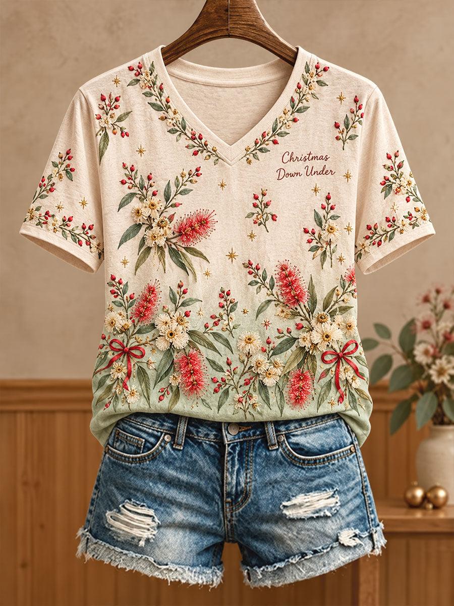 Women's AU Merry Christmas Down Under Art Printed T-shirt