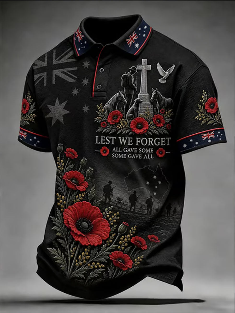 Men's Lest We Forget Australian Remembrance Day Print polo shirt