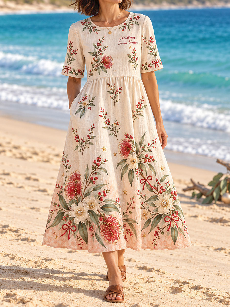 Women's AU Merry Christmas Down Under Art Printed Dress