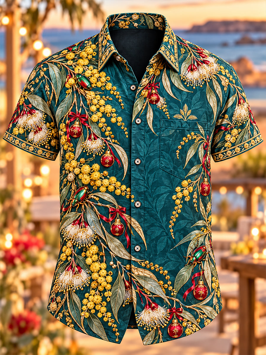 Men's Australian Christmas Art Print Casual Shirt