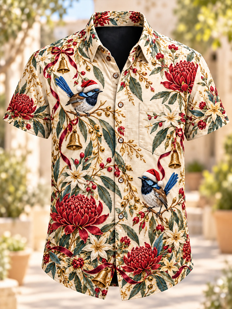 Men's Australian Christmas Art Print Casual Shirt