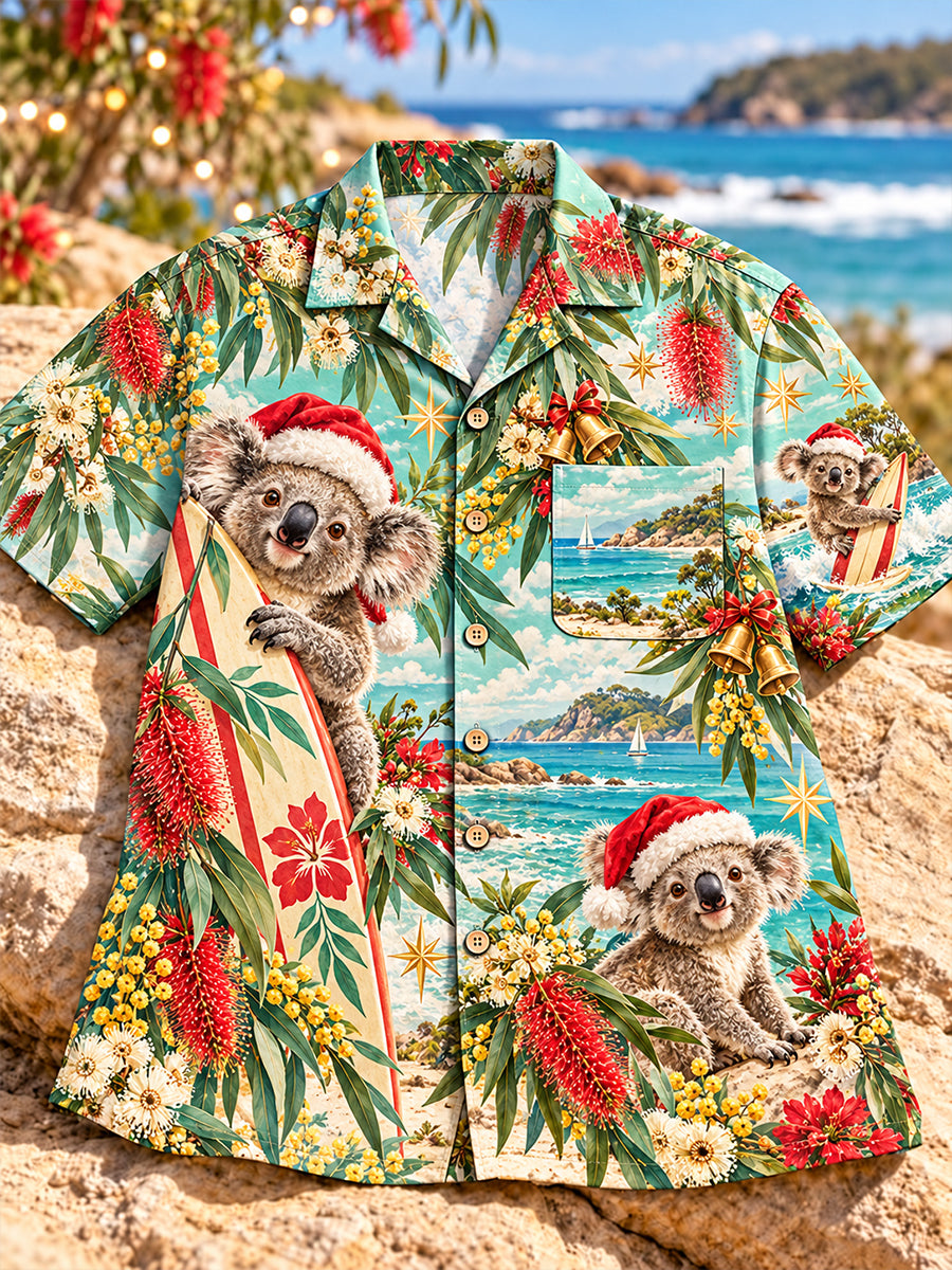 Men's Australian Christmas Art Print Casual Shirt