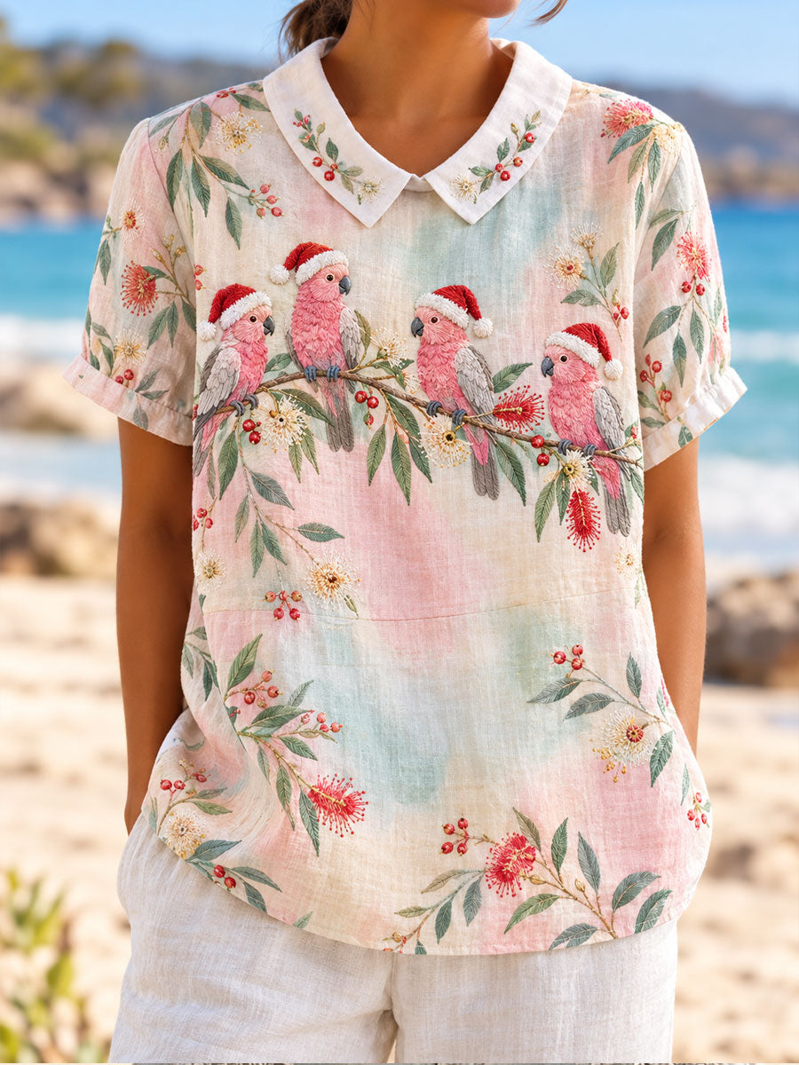 Women's Christmas in Australia Printed Cotton-Linen Shirt