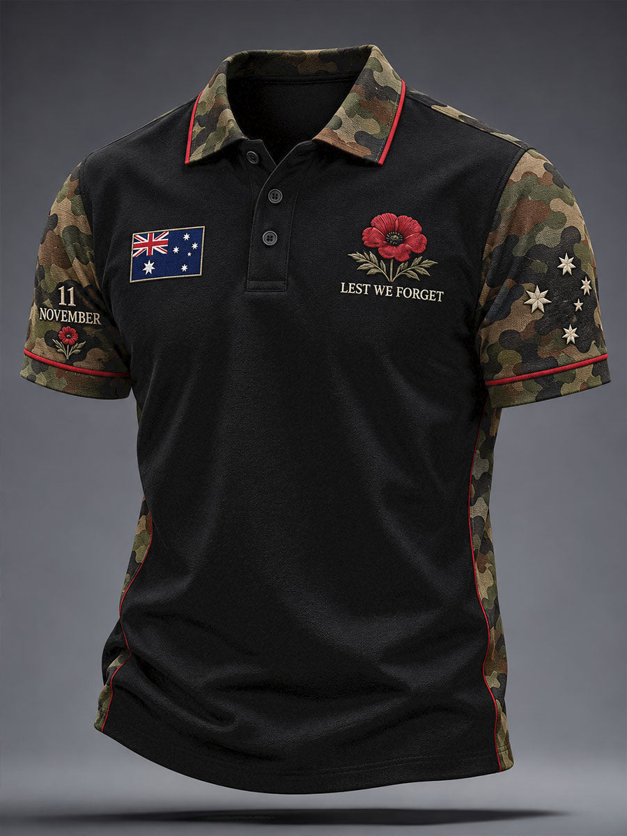 Men's AU veteran Remebrance Day Lest We Forget Art Printed Casual Tops