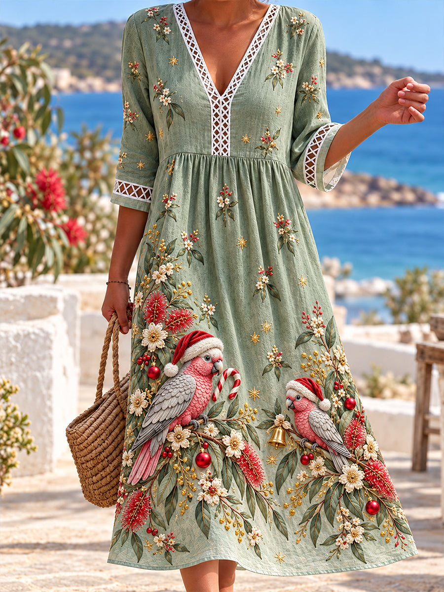 Women's Christmas In Australia V-Neck Openwork Shirt Dress