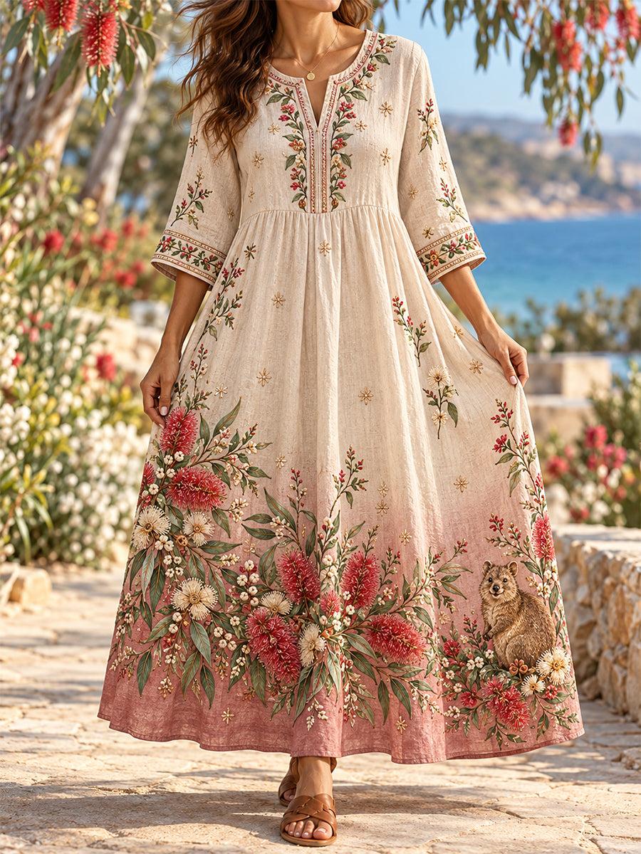 Women's Retro Australian Christmas Mid-length Sleeve Dress
