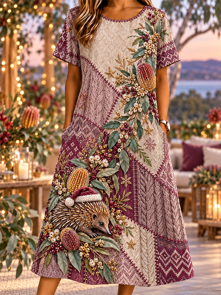 Women's Retro Australian Christmas Cotton-Linen Dress