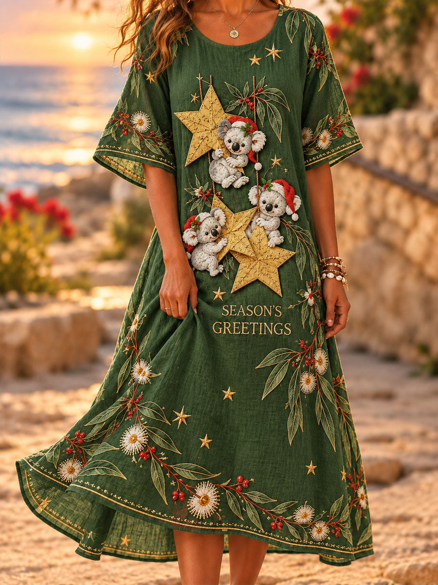 Women's Christmas printed short-sleeved dress
