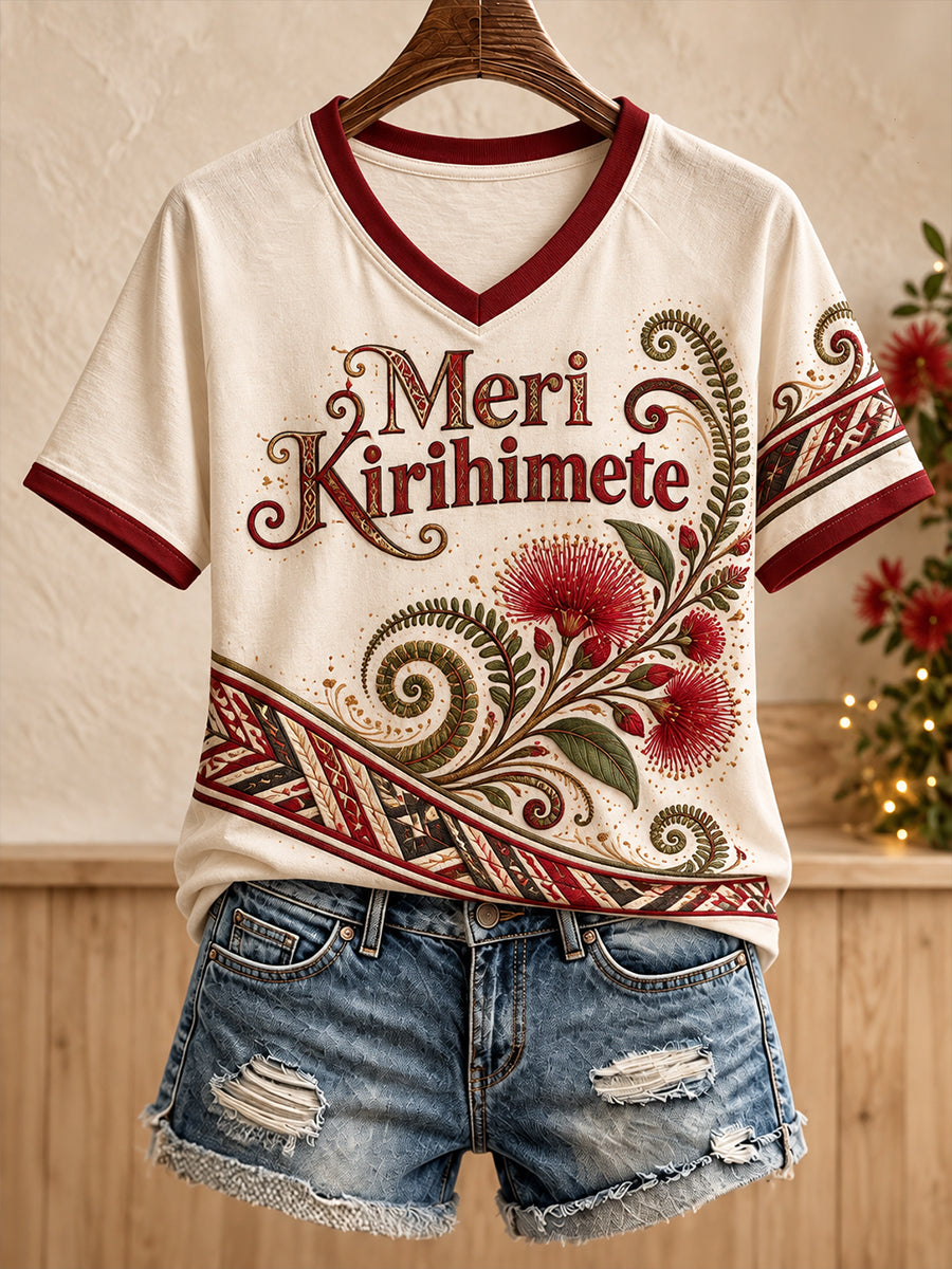 Women's NZ Christmas Maori Art Printed T-shirt
