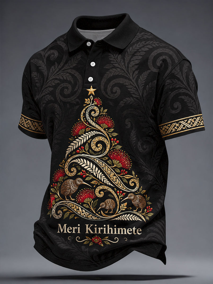 Men's NZ Maori Art Christmas Printed Casual Tops