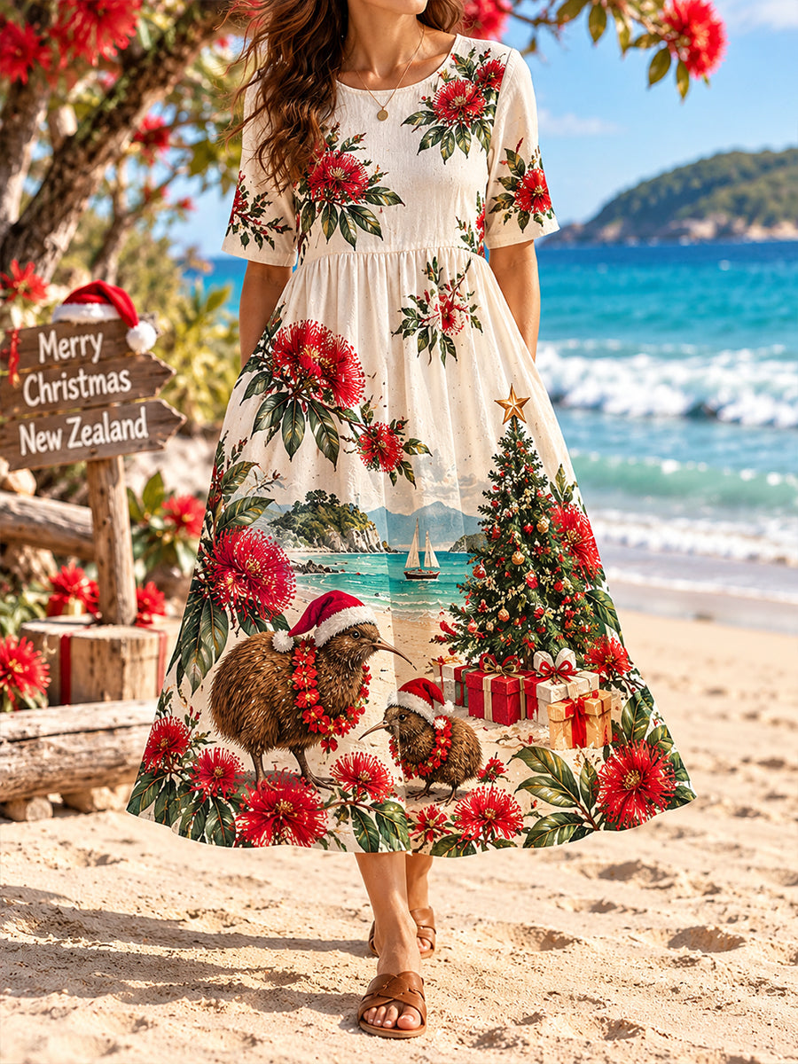 Women's Christmas in New Zealand Cotton Linen Dress