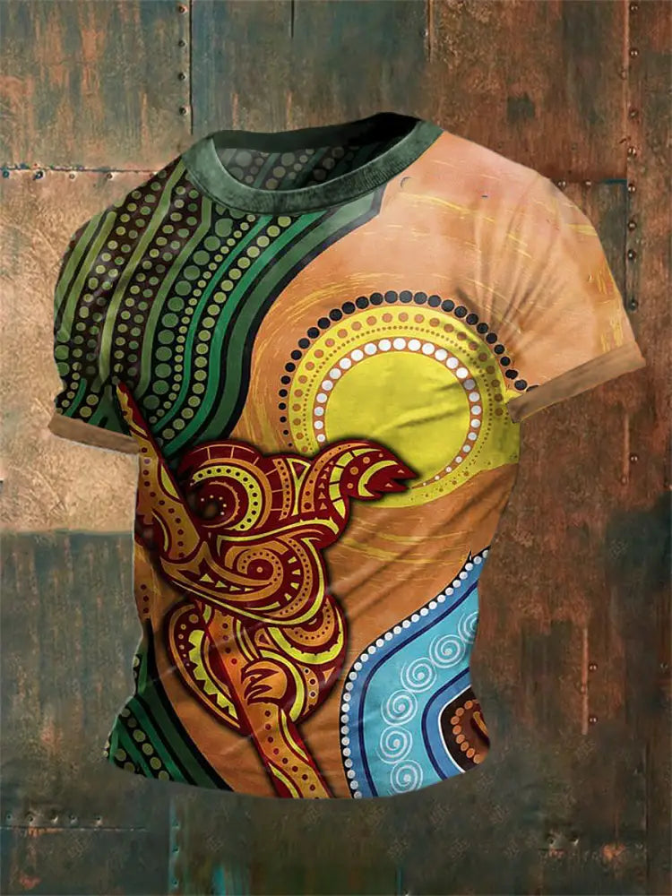 Vintage Australian Aboriginal Inspired Dot Art Koala Colourful Abstract Print Casual Cotton Short Sleeve T-Shirt As