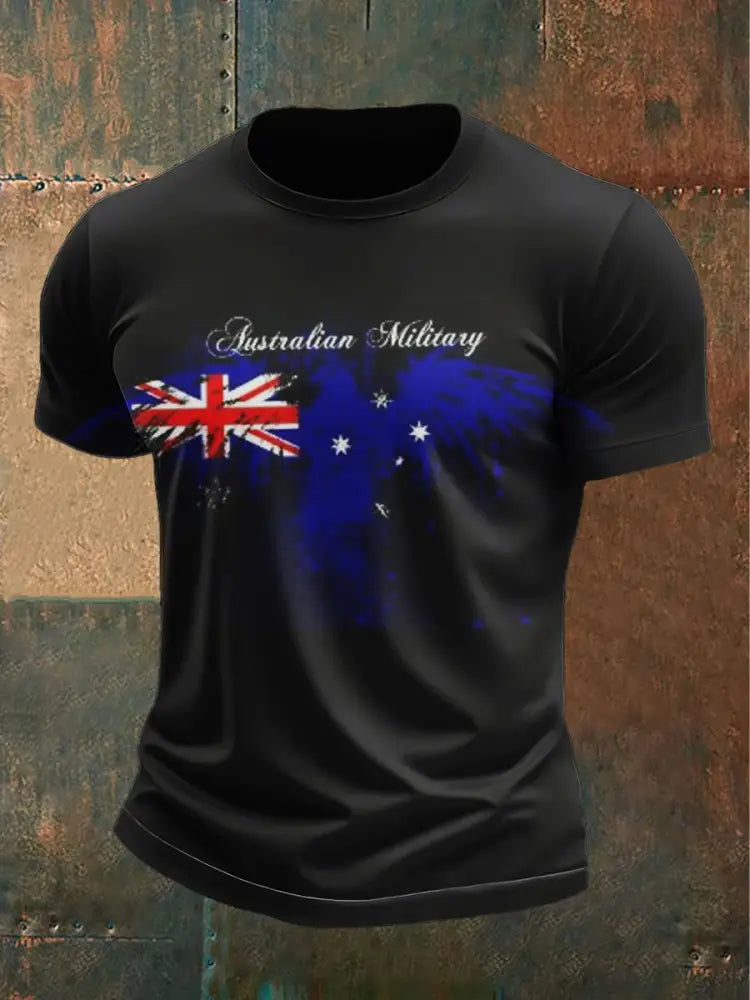 Vintage Australian Flag Abstract Print Casual Crew Neck T-Shirt Colorful / S
