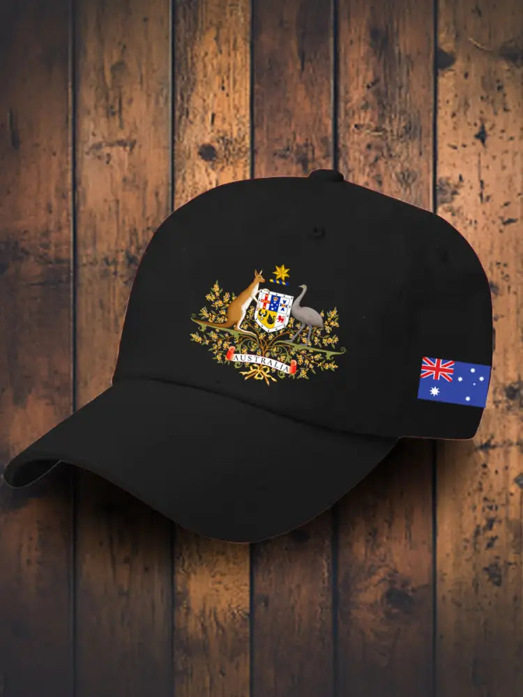 Vintage Australian Flag Badge Casual Print Hats Black / JM
