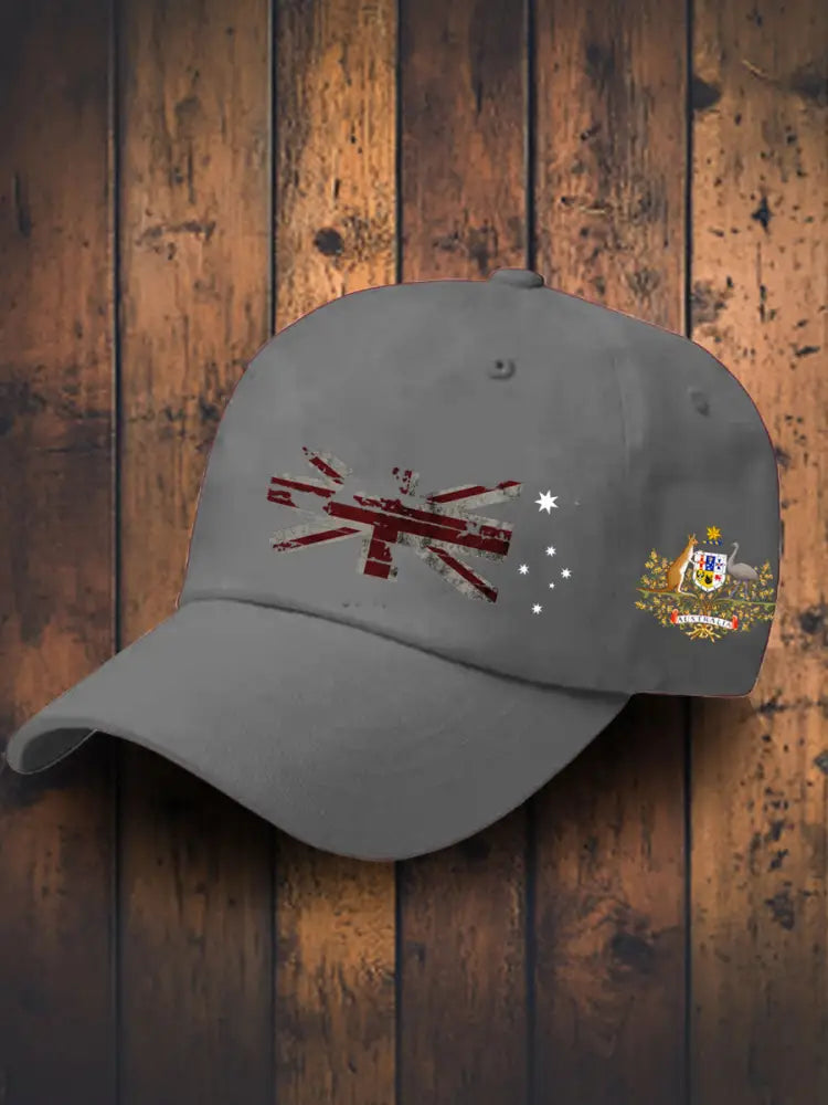 Vintage Australian Flag Badge Casual Print Hats Gray / JM