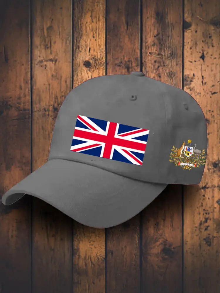Vintage Australian Flag Badge Casual Print Hats Gray / JM