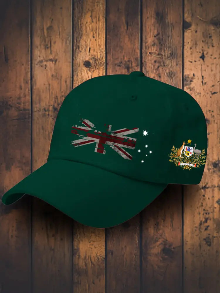 Vintage Australian Flag Badge Casual Print Hats Green / JM