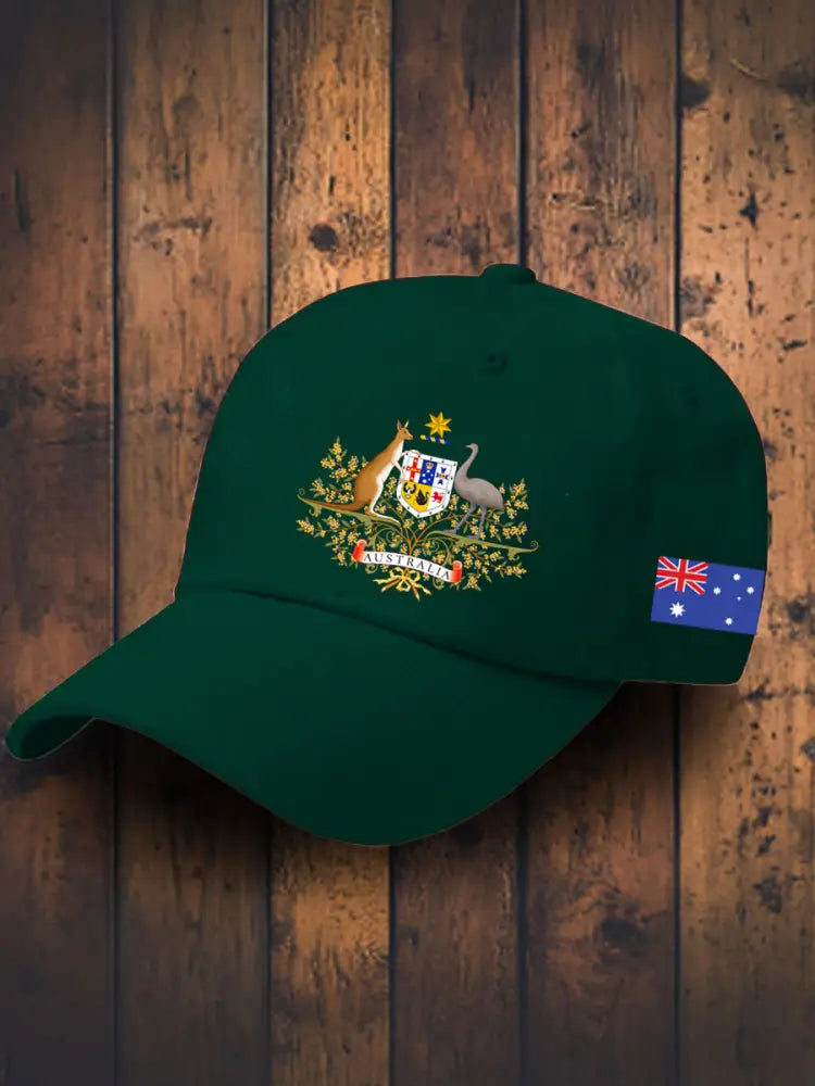 Vintage Australian Flag Badge Casual Print Hats Green / JM