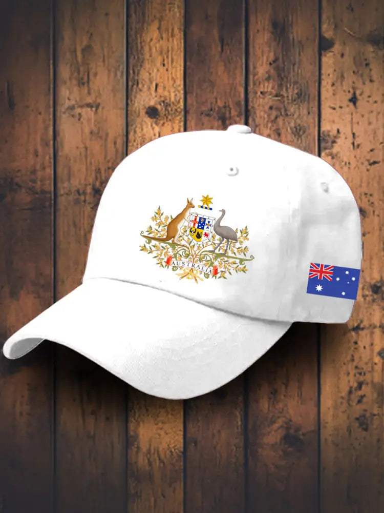 Vintage Australian Flag Badge Casual Print Hats White / JM
