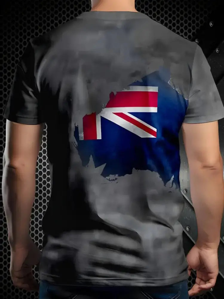 Vintage Australian Flag Badge Patchwork Print Casual Cotton Short Sleeve T-Shirt