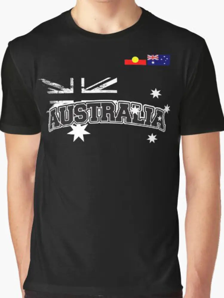 Vintage Australian Flag Badge Print Casual Cotton Short Sleeve T-Shirt