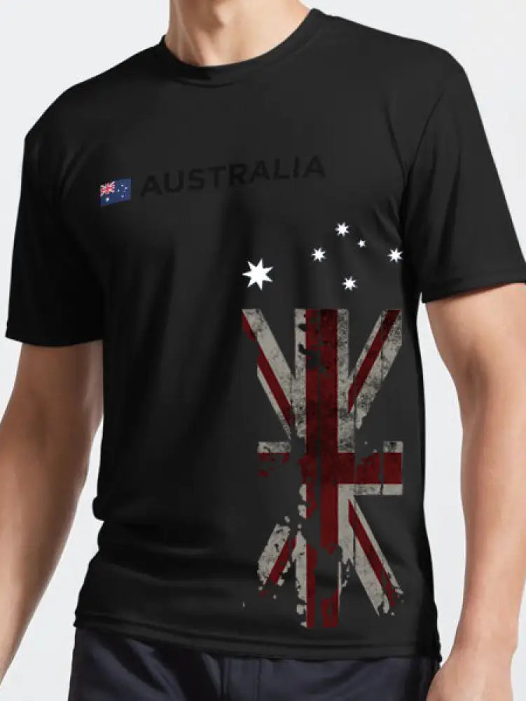 Vintage Australian Flag Badge Print Casual Cotton Short Sleeve T-Shirt Black / S