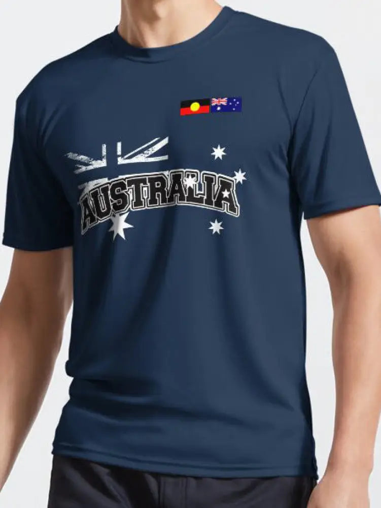 Vintage Australian Flag Badge Print Casual Cotton Short Sleeve T-Shirt Blue / S