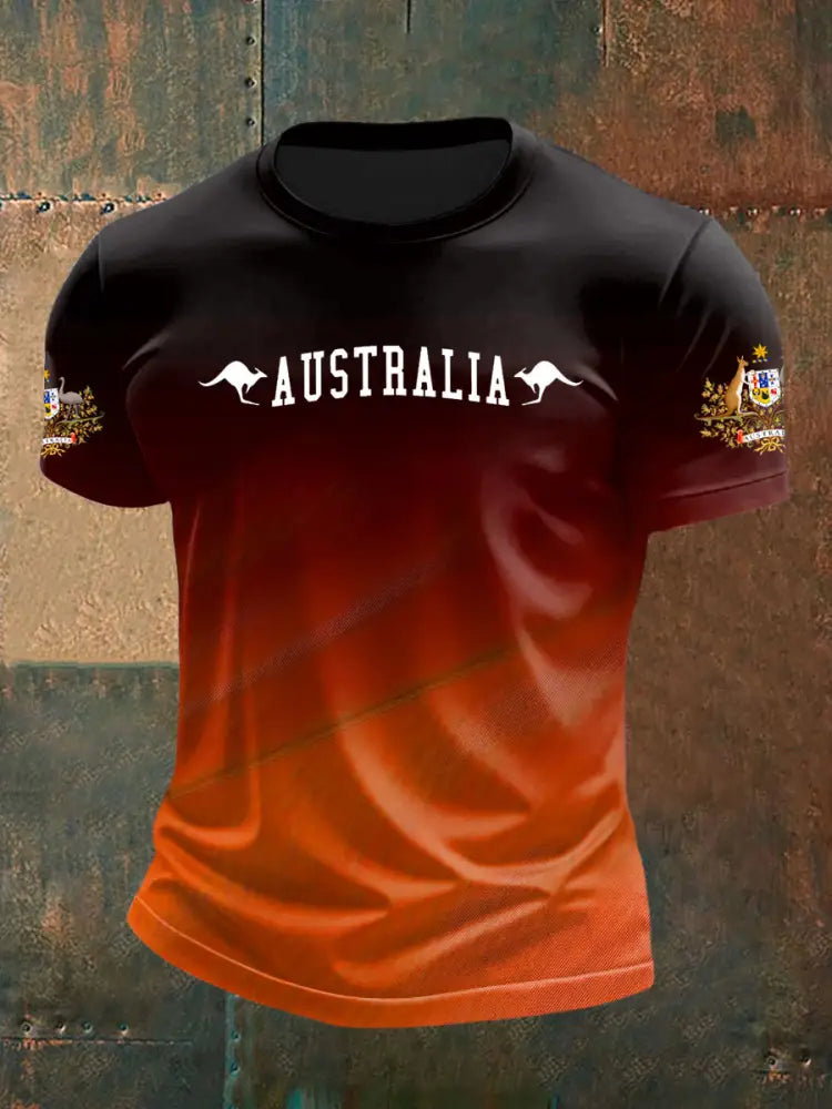 Vintage Australian Flag Emblem Gradient Print Casual Cotton Short Sleeve T-Shirt Orange / S