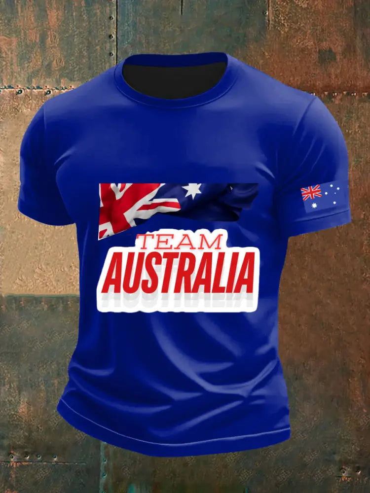 Vintage Australian Flag Emblem Print Casual Cotton Short Sleeve T-Shirt Blue / S