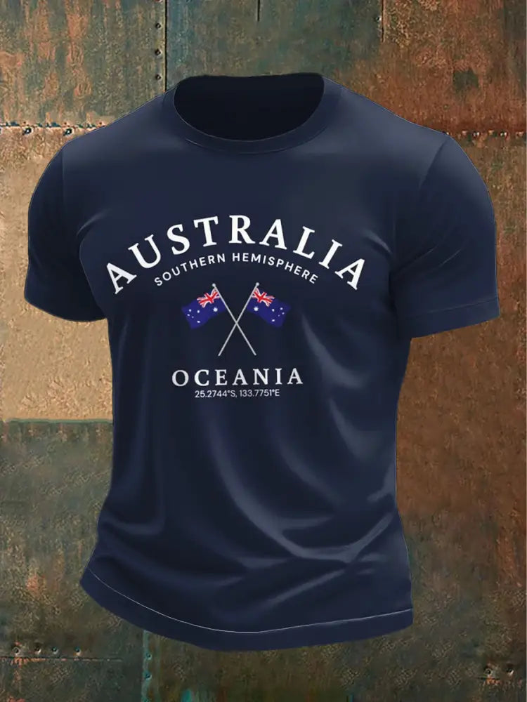 Vintage Australian Flag Print Casual Crew Neck T-Shirt Colorful / S