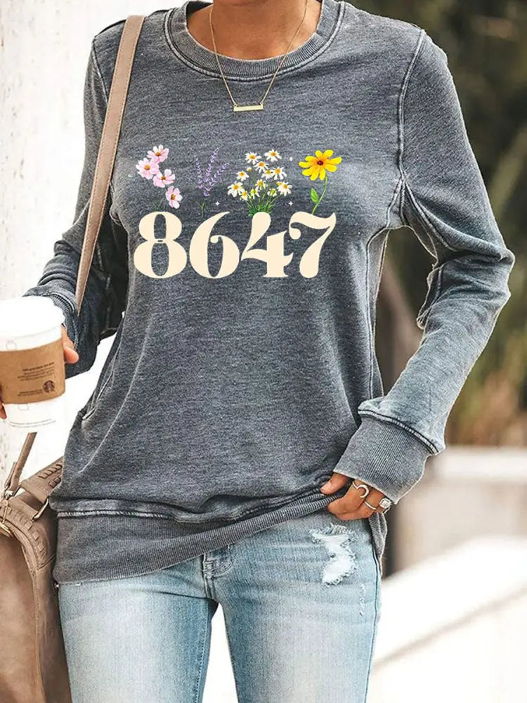 Women’s 8647 Floral Print Sweatshirt Gray / S
