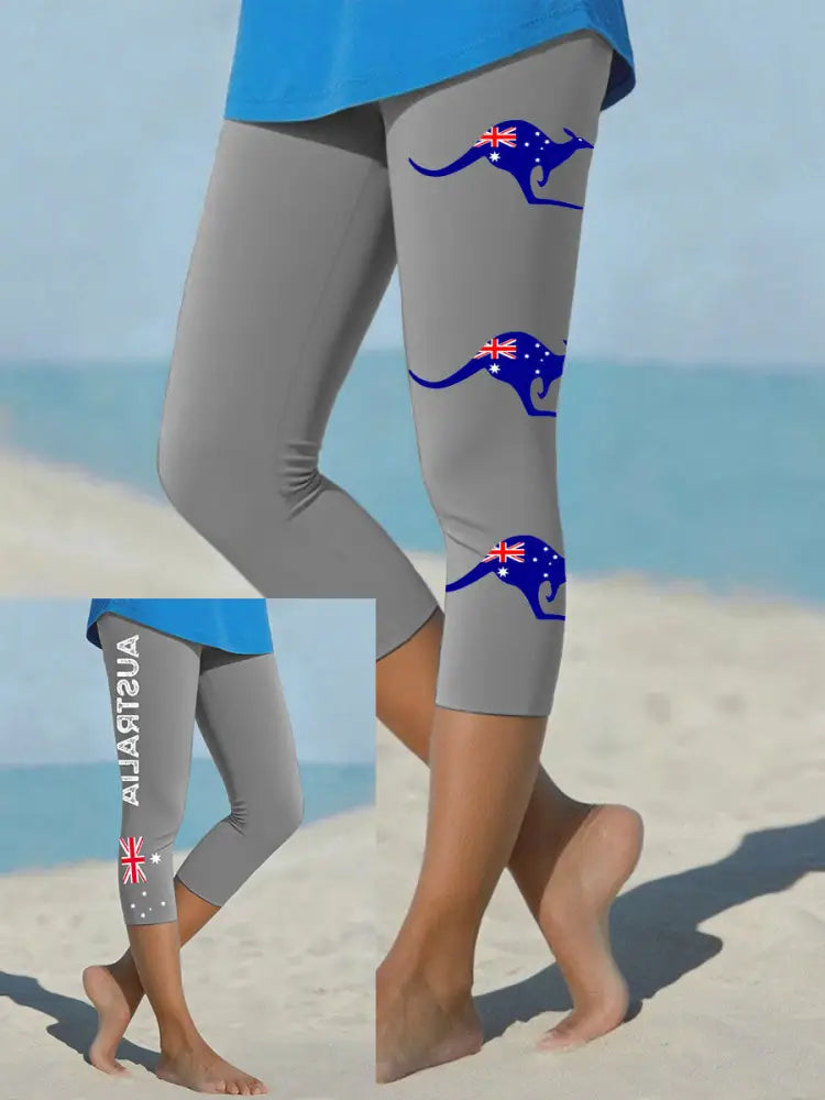 Women’s Australia Patriotic Printed Yoga Leggings Light Gray / S