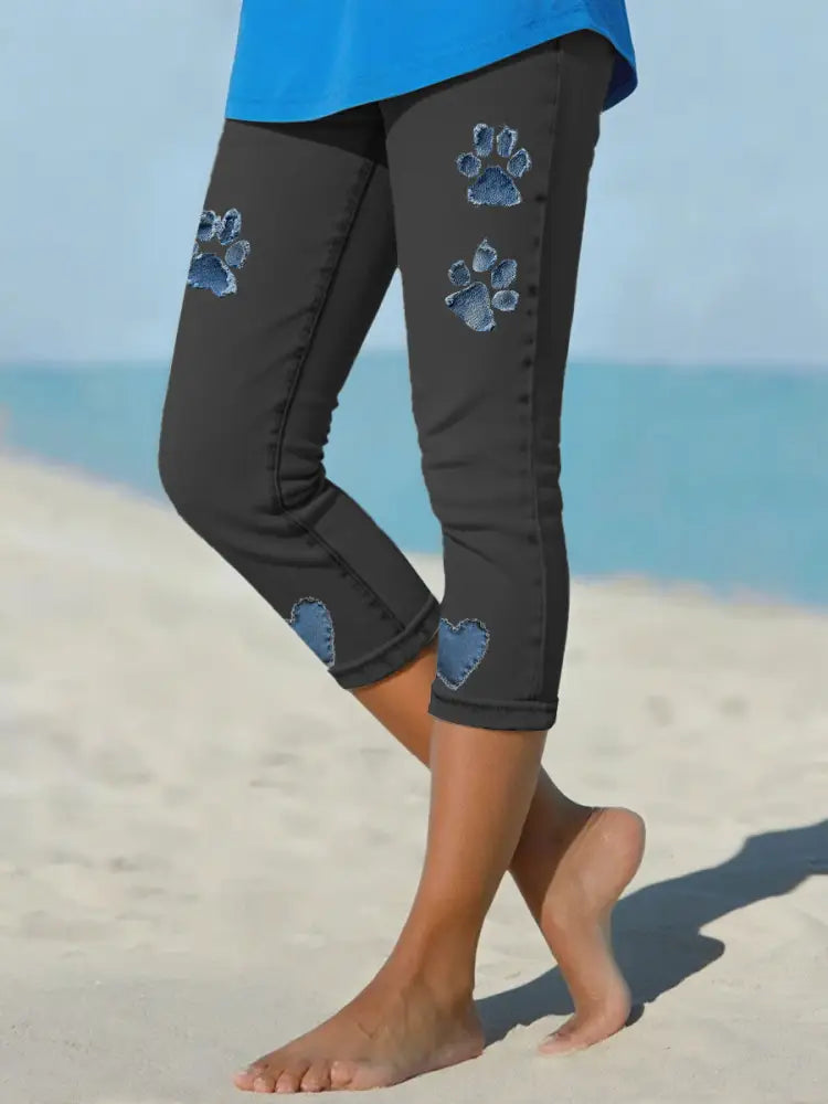Women’s denim paw leggings Black / S